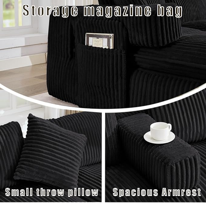 149" Oversized U Shaped Cloud Modular Sectional Sofa Boneless Couch with Double Chaise,Free Combination Convertible Floor Sofa Bed with Storage Pockets and Pillows | No Assembly