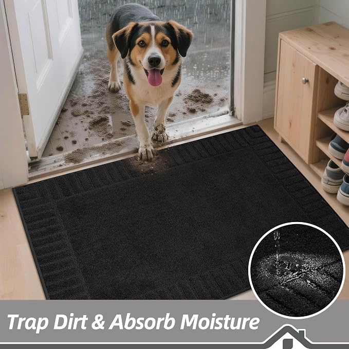 BEQHAUSE Door-Mat Non-Slip Front Doormat Low-Profile Entrance Mats for Front Door Entry Resist Dirt Washable Doormat Absorbent Entryway Door Mat,Black,36"x60" - Image 2