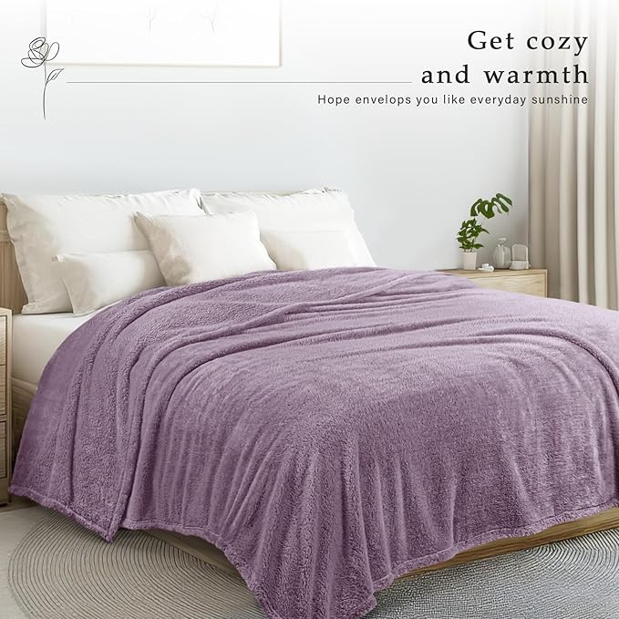 Exclusivo Mezcla Twin Size Blanket for Bed, Super Soft Velvet Plush Fleece Blankets, Fuzzy Cozy and Warm for Winter, 60x80 Inches, Grayish Purple