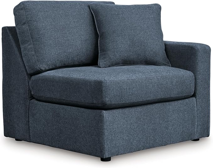 Signature Design by Ashley Modmax Contemporary L-Shaped Left-Arm Facing Modular Stain Resistant 3-Piece Sectional with Chaise, Reversible Cushions and 2 Accent Pillows, Blue