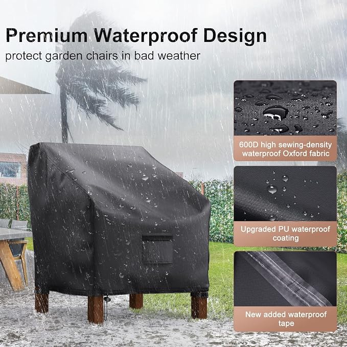 Patio Chair Covers Waterproof, Mrrihand Lounge Deep Seat Cover, Heavy Duty Outdoor Lawn Patio Furniture Covers (29" W x 30" D x 36" H - 2 Pack) - Image 3