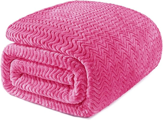 Exclusivo Mezcla King Blanket for Bed, Cozy Lightweight Fleece Blankets for All Season, Decorative Giftable Fuzzy Plush Wave Textured Suitable for Women, Men, Hot Pink, 90x104 Inches
