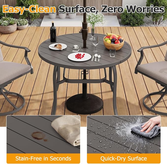 EROMMY 5-Piece Outdoor Patio Dining Set, 4 Swivel Chairs with Removable Cushions & Round Metal Table with Umbrella Hole, All-Weather Furniture for Backyard, Garden and Deck - Image 7