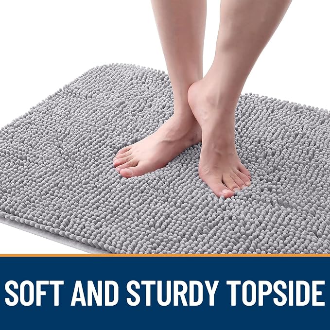 OLANLY Dog Door Mat for Muddy Paws 47x20, Absorbs Moisture and Dirt, Absorbent Non-Slip Washable Doormat, Quick Dry Chenille Mud Mat for Dogs, Entry Indoor Entryway Carpet for Inside Floor, Light Grey - Image 4