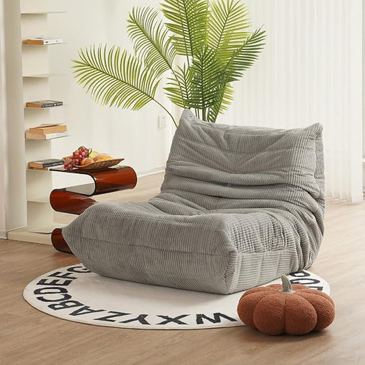 N&V Fireside Armless Floor Sofa, Mid Century Soft Premium Corduroy Lounge Chair, Foam Accent for Living Room Bedroom and Office, Harbour Grey