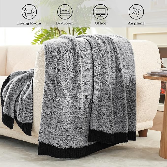 Amélie Home Knit Throw Blanket for Couch, Super Soft Fuzzy Cozy Throw, Giftable Knitted Blanket for Women Men, Birthday, Sofa Bed Living Room Decor, 50" x 60", Heather Black
