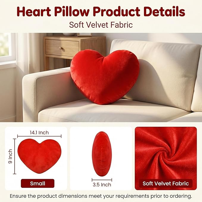 RAINFLOW Red Heart Pillow Decorative Throw Pillow for Room Decor - Throw Pillows Plush Faux Fur, Decorative Pillows for Bed Couch Bedroom, Heart Shaped Pillow Christmas Pillows Gift