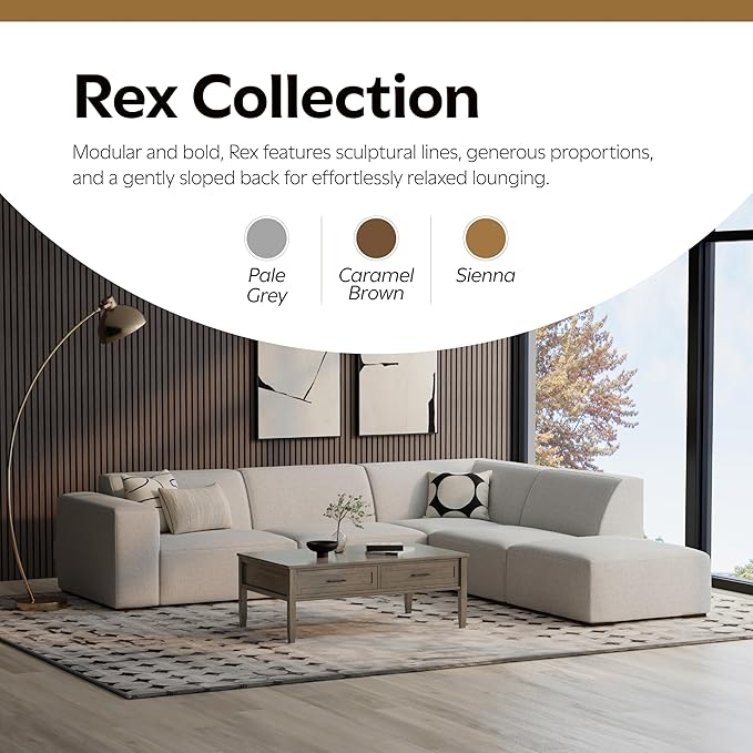 SIMPLIHOME Rex Left-Arm Sofa Module in 100% Recycled Polyester Tightly Woven Performance Fabric, Pale Grey, 44-inches Wide, Handcrafted Modern-Style Left-Arm Accent Chair for Living Room
