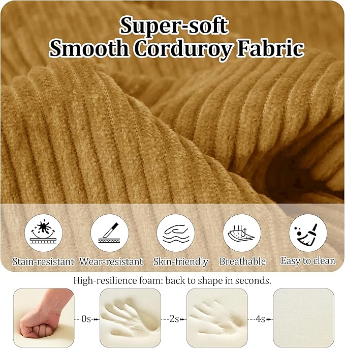 79'' Convertible Compressed Corduroy Folding Cloud Sofa Bed, 5 in 1 Modern Modular Boneless Pull Out Loveseat Sleeper in a Box, No Assembly Foldable Floor Futon Couch for Home, Yellow, Pillows, King