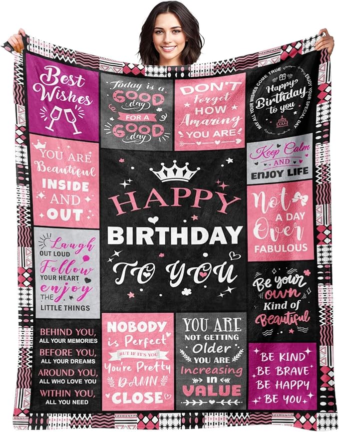 Birthday Gifts for Women - Happy Birthday Decorations Blanket - Gifts for Women Birthday Unique - Womens Birthday Gift Ideas for Her Wife Daughter Mom Sister Grandma - Soft Throw Blanket 60"x80"