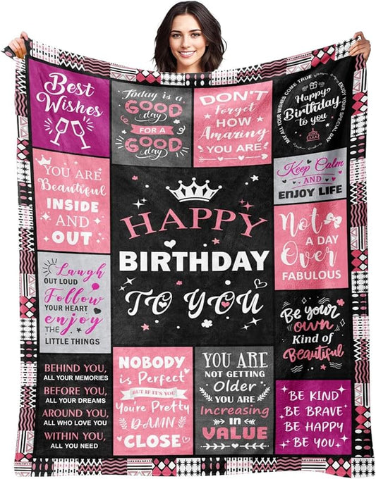 Birthday Gifts for Women - Happy Birthday Decorations Blanket - Gifts for Women Birthday Unique - Womens Birthday Gift Ideas for Her Wife Daughter Mom Sister Grandma - Soft Throw Blanket 60"x80"