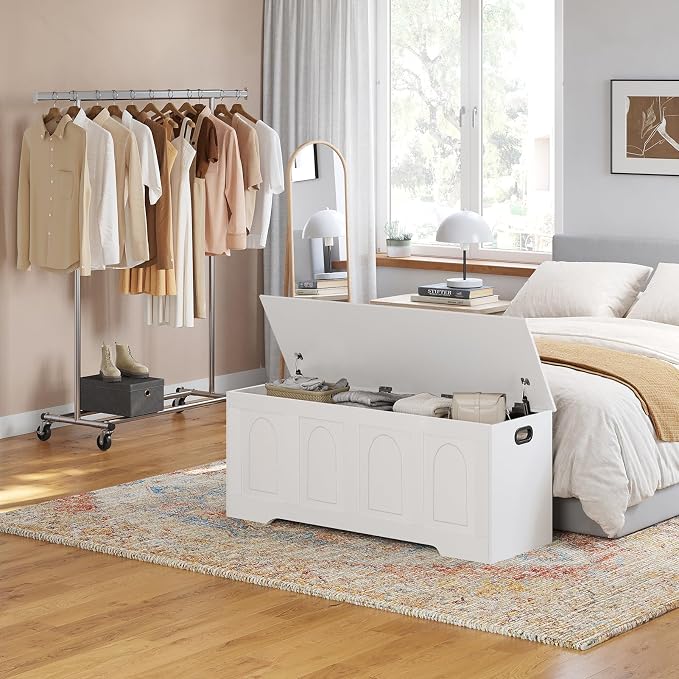 DINZI LVJ Storage Chest, 50” Extra Large Storage Bench with 2 Safety Hinges, Wooden Toy Box with Flip-Top, Large Trunk for Living Room, Playroom, Easy Assembly, White - Image 2