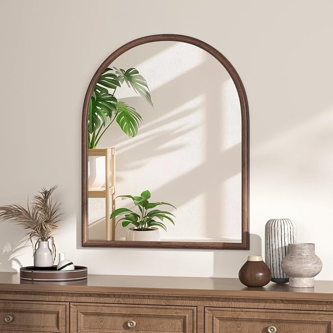 28"x32" Arch Wall Mirror for Wall, Wall Mounted Vanity Mirror for Bedroom, Wood Grain Finish Frame Mirror with Tempered Glass, Vintage Decorative for Bathroom, Entryway, Living Room, Walnut - Image 7