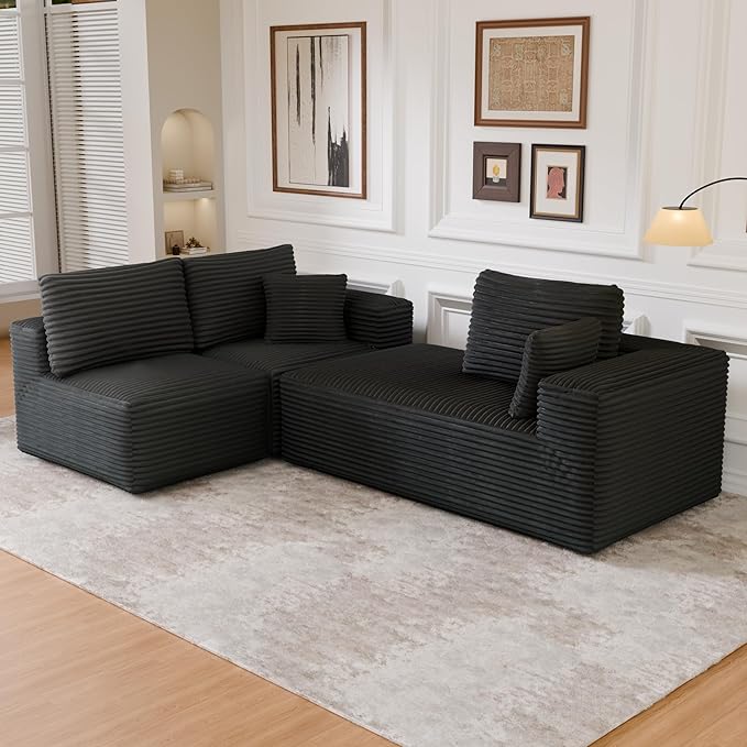 104" Modular Sectional Sofa with L-Shape Chaise, Modern Upholstered Cloud Couches for Living Room Bedroom, No Assembly Required, Dark Grey