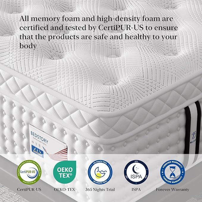 BedStory Upgrade Extra Firm King Mattress 14 Inch,Hybrid Mattress in a Box with Extra Lumbar and Back Support, Signature Collection Mattresses Pressure Pain Relief, 10 Years Warranty