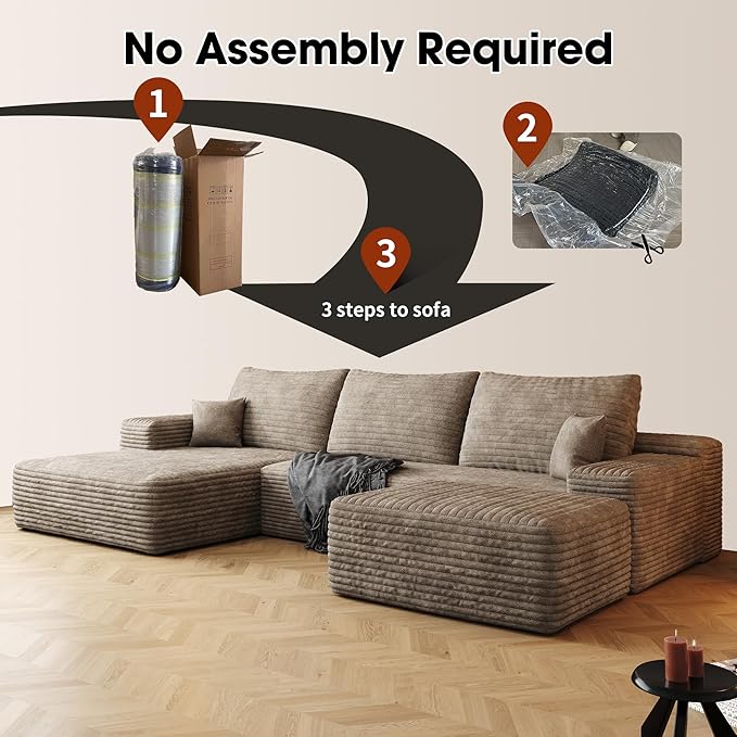 108" Cloud Modular Sectional Sofa Couch with Ottoman and L-Shape Chaise, Minimalist Upholstered Compressed Couches,Deep Seat Floor Sofa Couch,No Assembly Required