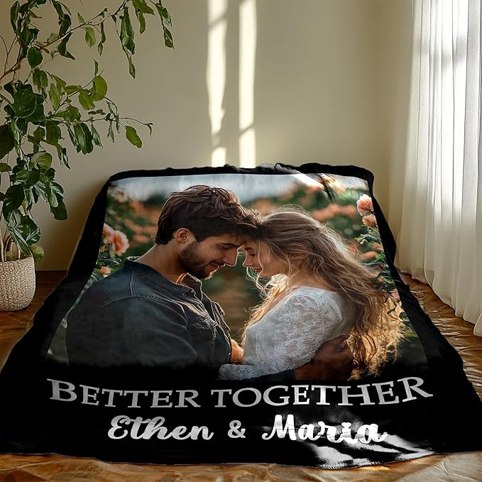 Custom Blanket with Pictures Text, Personalized Photo Blanket for Boyfriend Girlfriend, Custom Gifts for Christmas Valentine's Day Birthday Gifts for Couple Husband Wife