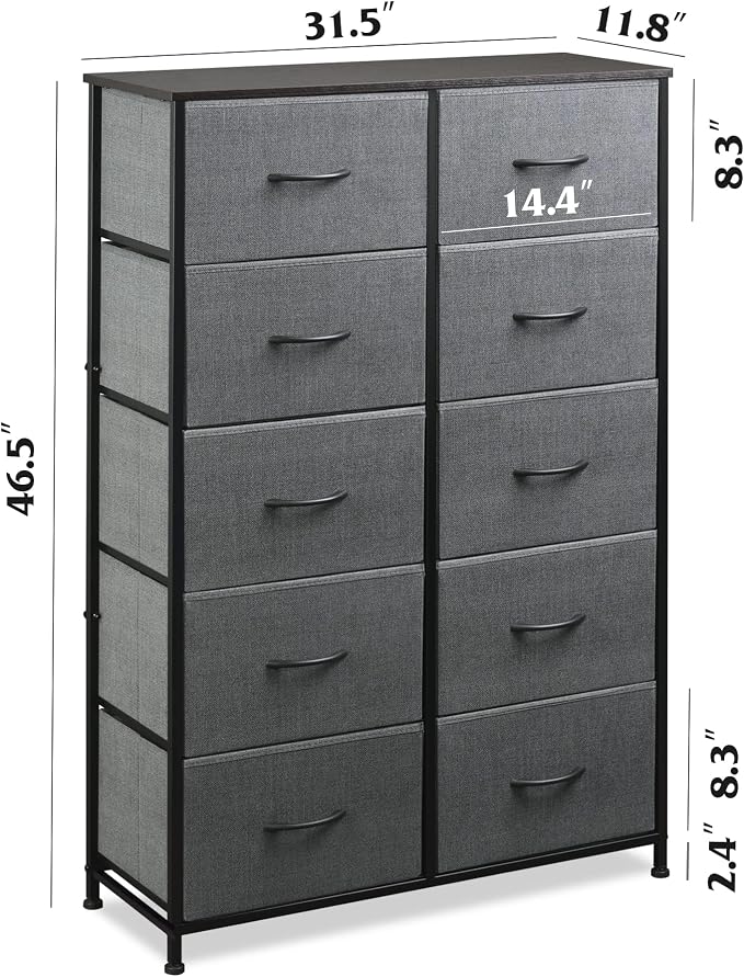 WLIVE Tall Dresser for Bedroom with 10 Drawers, Chest of Drawers, Grey Dresser for Closet, Hallway, Living Room, Entryway, Dark Grey - Image 3