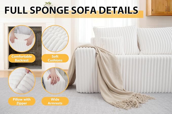 Homguava 94'' Cloud Sectional Couch, Modular L-Shape Couch with Chaise, Boneless Sofa with Deep Seat for Living Room Bedroom,No Assembly Required(Beige,Right Facing Chaise)