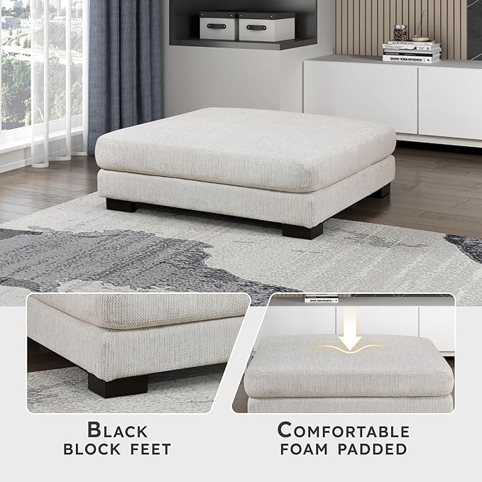 Lexicon 45" Modern Ottoman, Textured Microfiber Square Ottoman, Living Room Foot Rest, Module for Sectional Sofa, Foot Stool for Living Room/Bedroom, Assembled, Beige