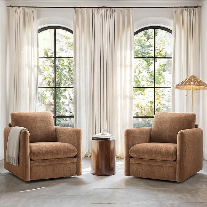 360° Swivel Accent Chair,Upholstered Armchair with Deep Seat, Sturdy Metal Base for Living Room,Nursery,Bedroom,Terracotta