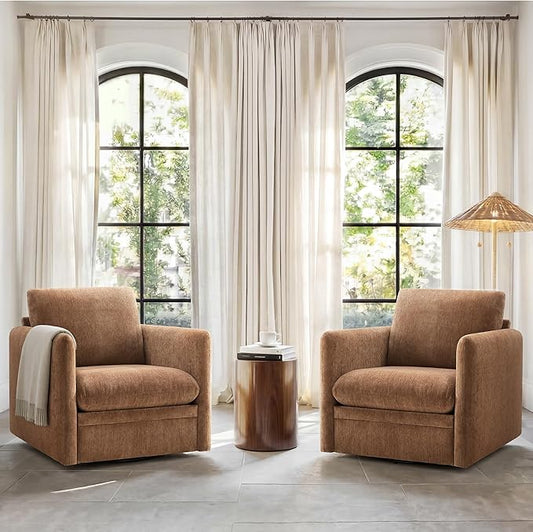 360° Swivel Accent Chair Set of 2,Upholstered Armchair with Deep Seat, Sturdy Metal Base for Living Room,Nursery,Bedroom,Terracotta