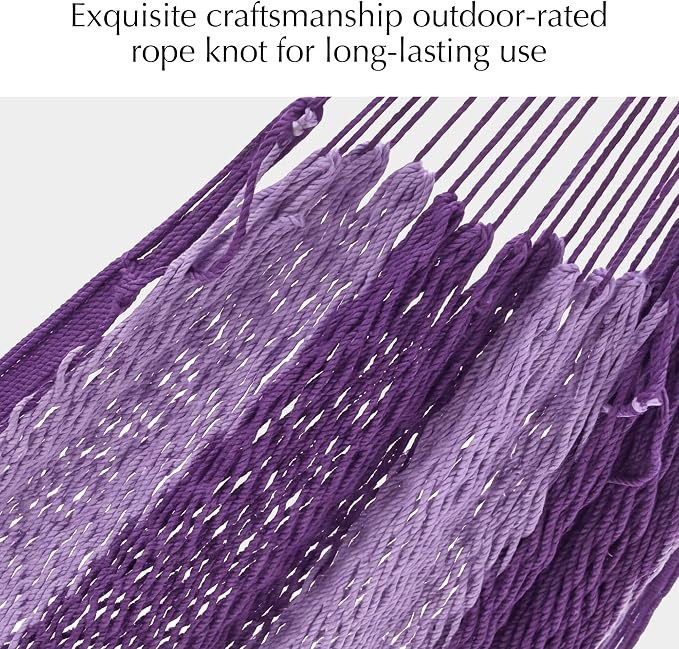 PNAEUT Handwoven Mayan Hammock, Thick Soft Rope Double Hammock for Outdoor Outside & Indoor, 600 lbs Capacity Heavy-Duty, Includes Tree Straps, Carabiners & Carrying Bag (Mauve Purple, X-Large) - Image 5