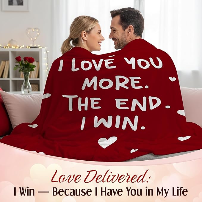 WRAPIX Anniversary Couple Gifts for Him Her - I Love You More Fleece Throw Blanket 60x80 in - Mothers Day Anniversary Wedding Gifts for Wife Women Girlfriend, Romantic Boyfriend Husband Birthday Gift