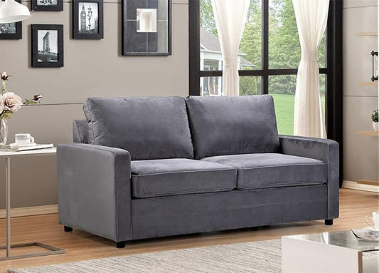 Rosina Convertible Sleeper Sofa with Innerspring Mattress and Durable Metal Frame, 500 lb Capacity, Mid-Century Velvet Pull Out Couch Bed, 70" Wide, Full Size, Fossil Grey