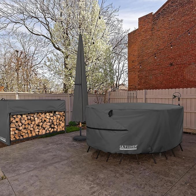 ULTCOVER Round Patio Furniture Cover - Outdoor Waterproof Table with Chair Set Cover 48 inch, Black - Image 8