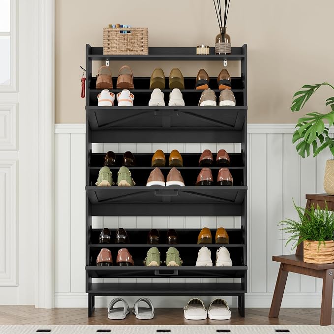 BORNOON Shoe Cabinet with 3 Flip Drawers Narrow Shoe Storage Cabinet Organizer Wooden Freestanding Shoe Rack Hidden Slim Shoes Storage Cabinet for Entryway, Hallway, Living Room, Bedroom - Image 7