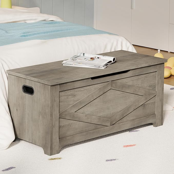 GarveeHome 39.4 in Storage Chest, Wooden Storage Bench with Safety Hinges, Easy Assembly, Large Shoe Bench for Entryway, Living Room, Bedroom - Image 2