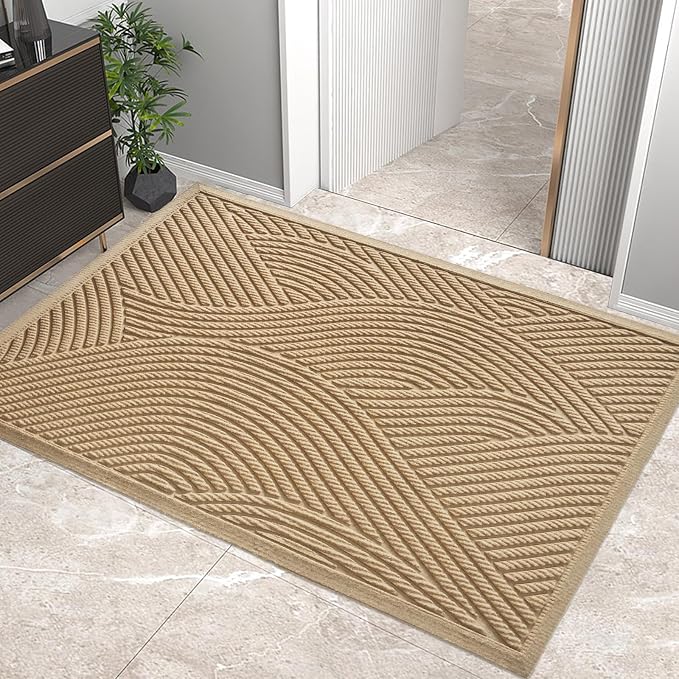 HIYARD Sturdy Front Door Mat, Absorbent Muddy Dirt Resist Welcome Door Mats Outdoor Indoor, Stain and Fade Resistant, Non-Slip Backing Entry Mat Low Profile Doormat for Entryway, 72×24, Beige by HIYARD
