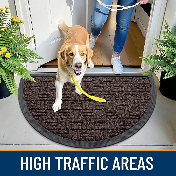 OLANLY Half Circle Door Mat Outside Entrance 29.5x17, Absorbent, Heavy Duty Sturdy Natural Rubber Doormat Indoor Outdoor, Fade Resistant, Non-Slip Backing Low Profile Floor Mat for Entryway, Brown - Image 5