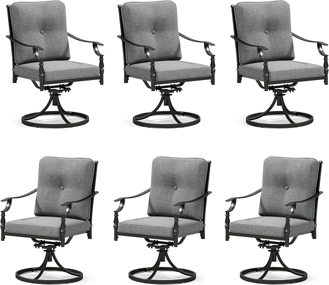 Sophia & William Outdoor Patio Swivel Dining Chairs Set of 6, Heavy Duty Patio Dining Chairs with Thickened Cushions, Wrought Iron Deck Chairs for Backyard, Poolside, Balcony and Garden by SophiaWilliam