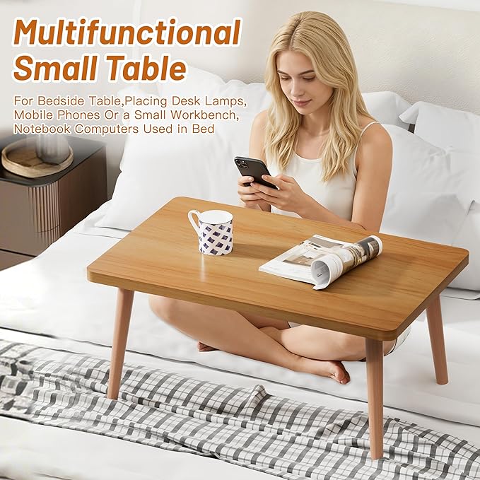 Coffee Table Low Table with Solid Wood Legs, Small Oval Coffee Table Side Table, Floor Table Desk for Sitting on The Floor, Storage and Living Room Furniture for Office Apartment Home, Natural