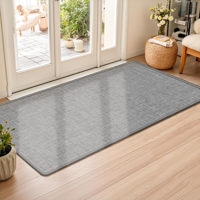 LEKEEPGO Ultra Thin Indoor Door Mat 24"x47", Low-Profile Door Mat Indoor Entrance, Non Slip Rubber Backing Inside Doormat Washable Welcome Front Entryway Dirt Trapper Entry Mat, Grey by LEKEEPGO