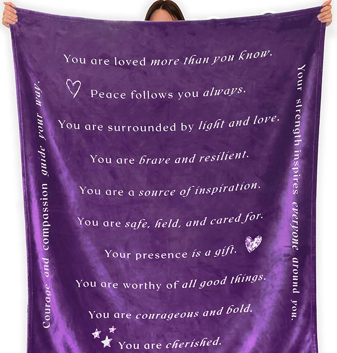 Compassion Blanket (Brand)- Strength Courage Super Soft Warm Hugs, Get Well Gift Blanket Plush Healing Thoughts Positive Energy Love & Hope (Purple, 50 x 60 Fleece)