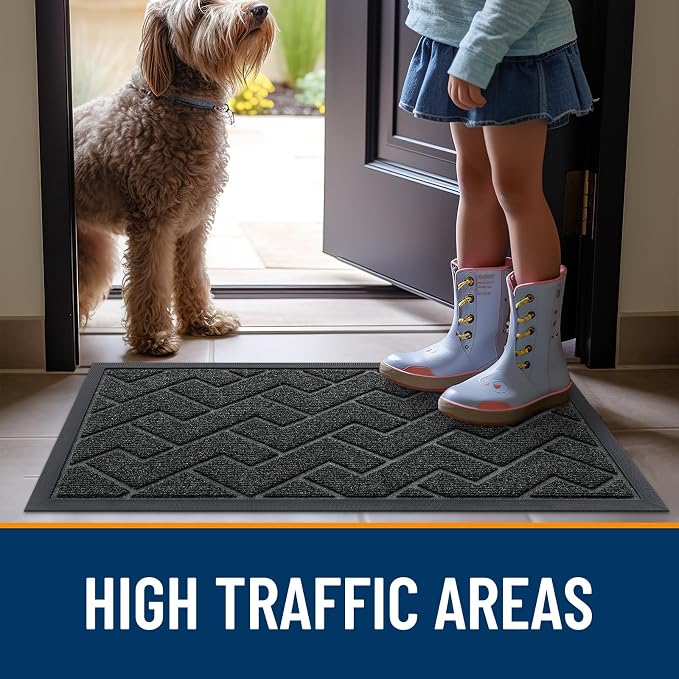 OLANLY Front Door Mat Indoor Outdoor Entrance, Waterproof All-Season, All-Weather Doormat, Sturdy Natural Rubber, Low Profile, Easy Clean Patio Porch Entryway Mat, Herringbone Brick (Black, 36x24) - Image 8