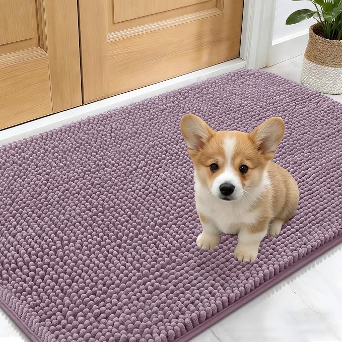 OLANLY Dog Door Mat for Muddy Paws 24x16, Absorbs Moisture and Dirt, Absorbent Non-Slip Washable Doormat, Quick Dry Chenille Mud Mat for Dogs, Entry Indoor Entryway Carpet for Inside Floor, Deep Plum by OLANLY
