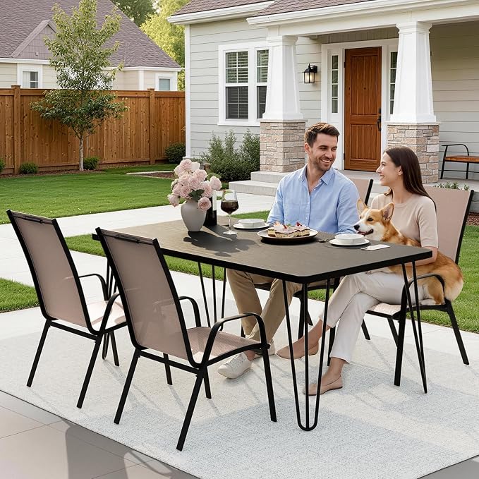 JEAREY Patio Dining Chairs Set of 4, Outdoor Stackable Dining Furniture Set, All Weather Dining Set for Lawn, Garden, Backyard, Poolside, Brown - Image 6
