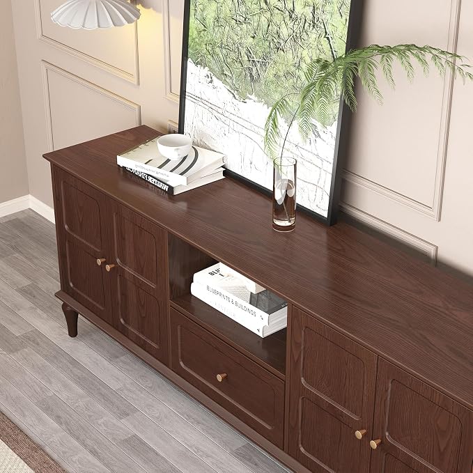 ARTPOWER 67'' Mid-Century Modern TV Stand with Storage Drawer and Doors, Long TV Stand with Adjustable Shelves for 75 Inch TV for Living Room, Bedroom, Brown - Image 3