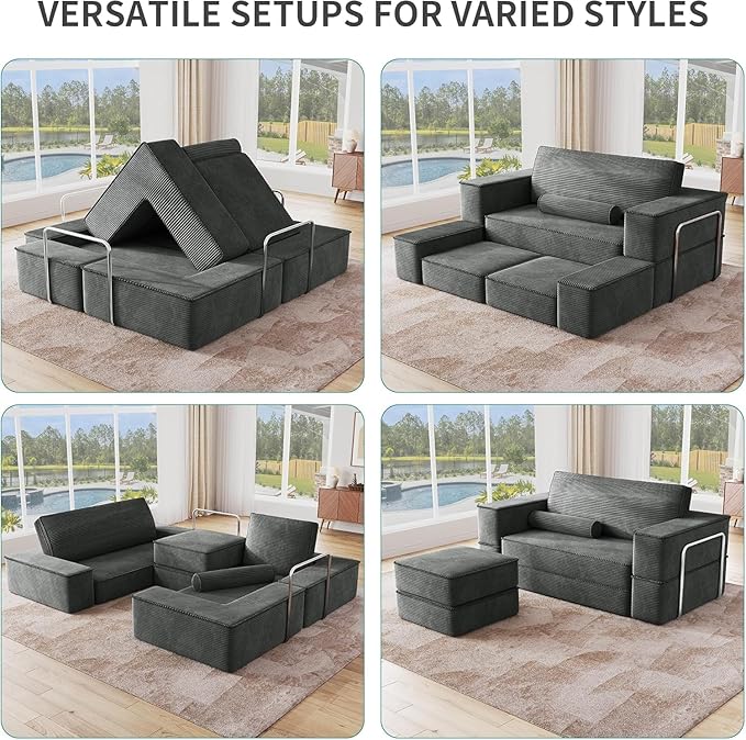 YITAHOME Convertible Cloud Sectional Couch, Comfy Corduroy Sectional Sofa with Deep Seat & High Pillows, Modern Easy-Clean Modular Sectional Sofa for Living Room Bedroom, Gray