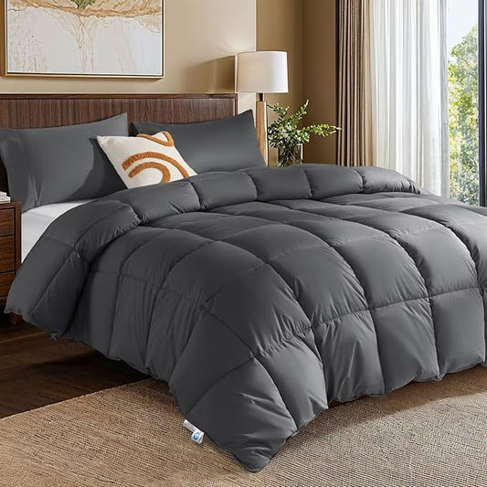 Rwlvpe Comforter Queen Size, All Season Duvet, Down Alternative Bedding Comforter (Dark Grey-10,90"x90")