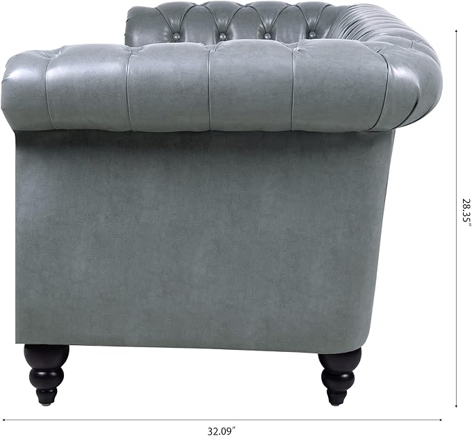 ERYE 84.5-Inch Classic 3 Seat Chesterfield Sofa Couches for Living Room Bedroom, 3 Seaters Button Tufted Faux Leather Upholstered Chesterfield Sofa Couch,Wood Legs | Button Tufted, Easy to Assemble, Nailhead, Removable Cushion