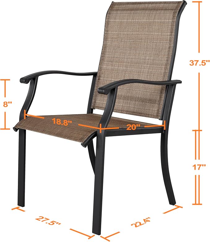 NUU GARDEN Patio Dining Chairs Set of 2, Outdoor Chairs with Armrest, Indoor/Outdoor Chairs Backyard Deck Garden Chair, Restaurant Kitchen Dining Textilene Chair,Brown - Image 2