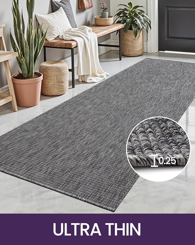 DEXI Hallway Runner Rug 3.3x12, Woven Braided Farmhouse Runner Carpet Indoor, Absorbent Thin Long Entryway Runners for Kitchen, Laundry Room, Patio Entrance, Dark Grey - Image 6