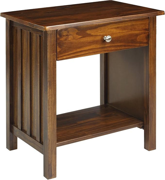Casual Home Vanderbilt Nightstand with USB Ports-Warm Brown, 24"L x 17"W x 27"H by CasualHome