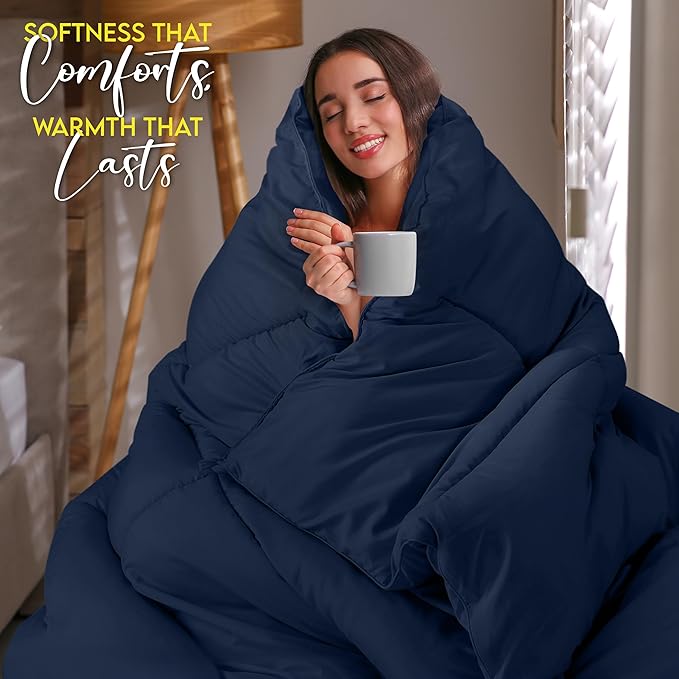 Utopia Bedding Queen Comforter Duvet Insert, Quilted Navy Comforter with Corner Tabs, Box Stitched Down Alternative Comforters Queen Size 88 x 88 inches