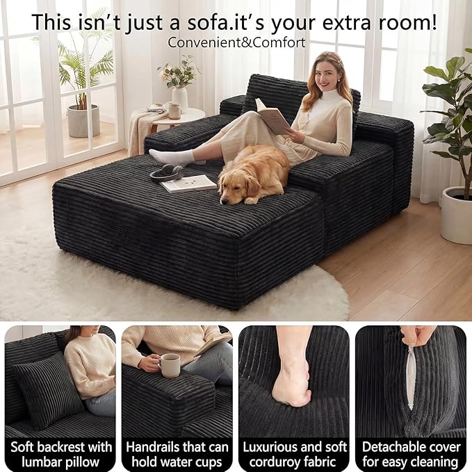67”Chaise Lounge Chair Indoor, Oversized Corduroy Boneless Chair, Large Corduroy Upholstered Floppy Chair，Deep Seat Sleeper Couch，Cloud Sofas Couches for Living Room, No Assembly Required